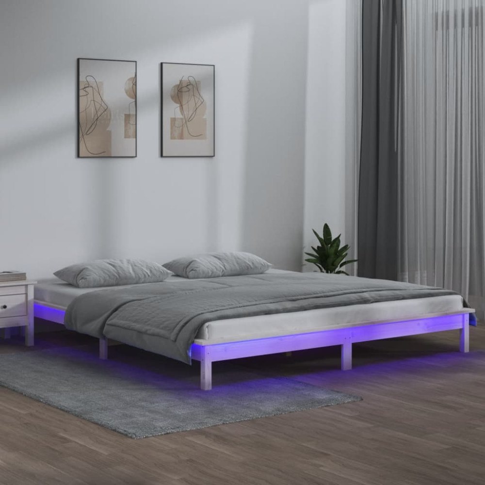 vidaXL Sängram LED vit 180x200 cm massivt trä