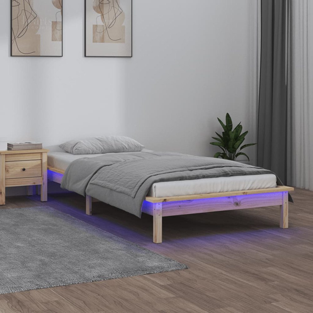 vidaXL Sängram LED 90x190 cm massivt trä