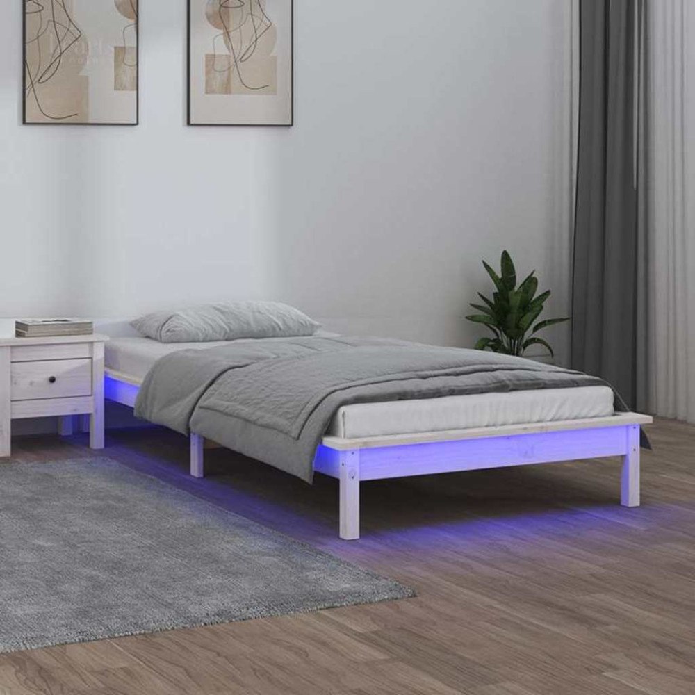 vidaXL Sängram LED vit 90x190 cm massivt trä