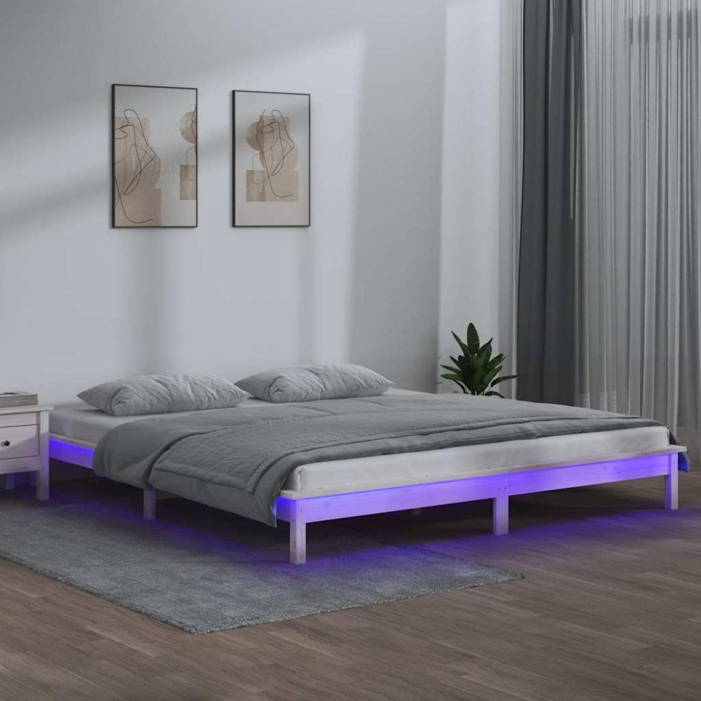 vidaXL Sängram LED vit 120x190 cm massivt trä