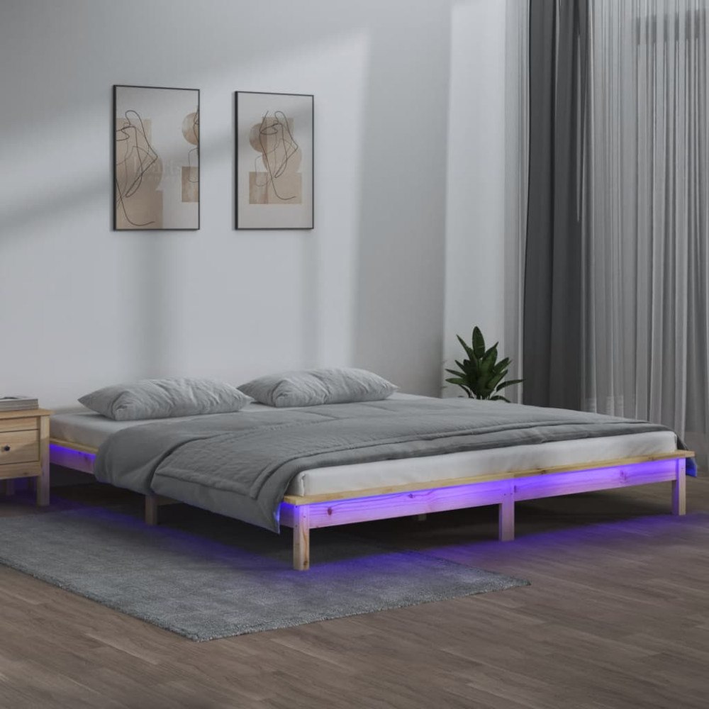 vidaXL Sängram LED 140x190 cm massivt trä