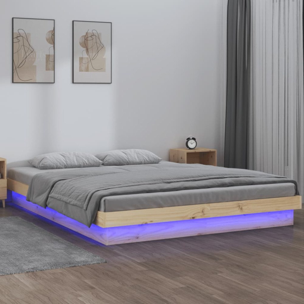 vidaXL Sängram LED 135x190 cm massivt trä