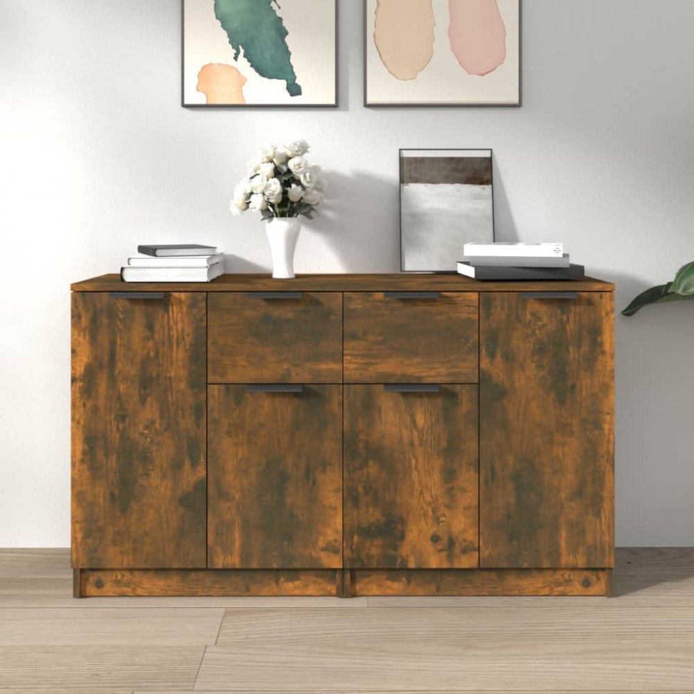 vidaXL Skänk 2 delar rökfärgad ek 60x30x70 cm konstruerat trä