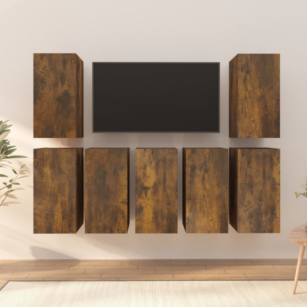 vidaXL Tv-skåp 7 delar rökfärgad ek 30,5x30x60 cm konstruerat trä