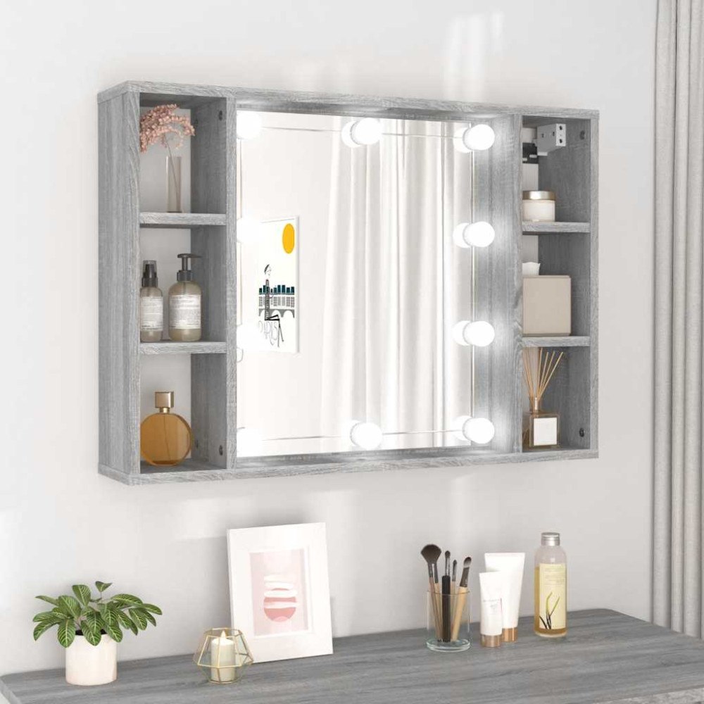 vidaXL Spegelskåp med LED grå sonoma 76x15x55 cm