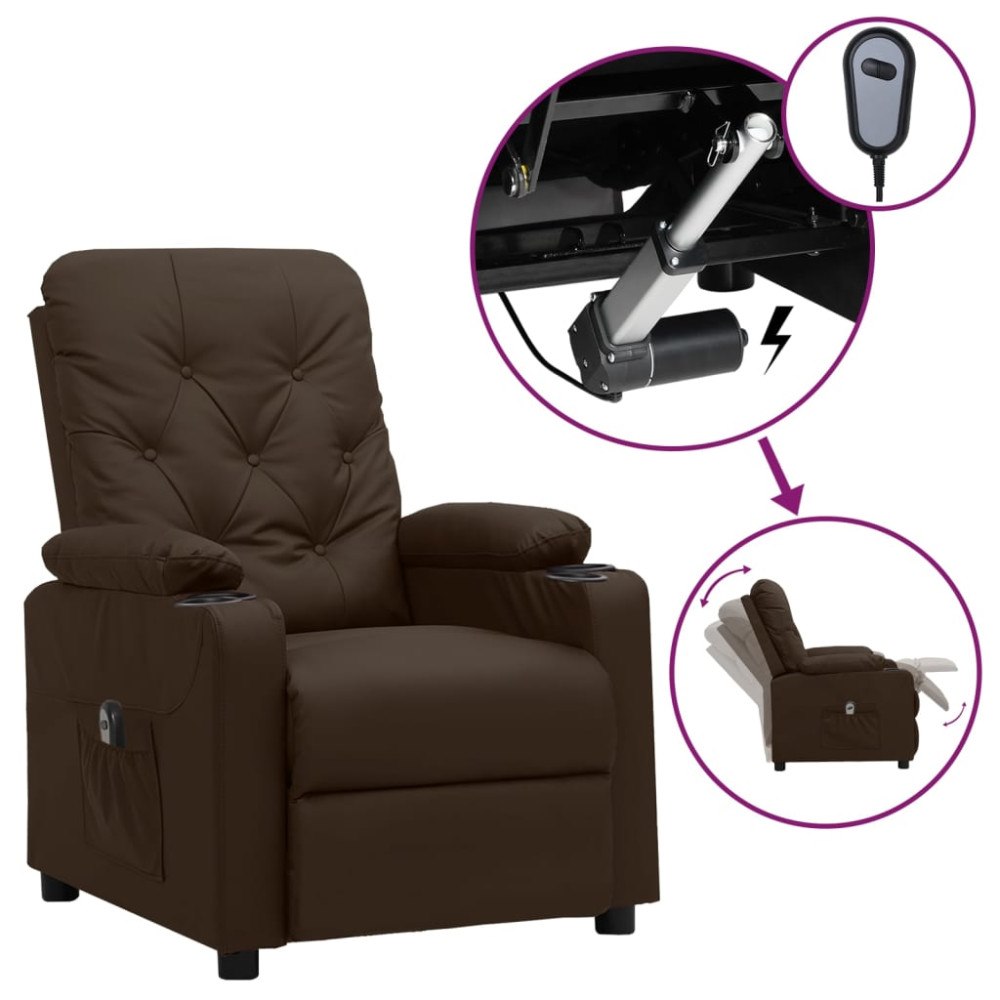vidaXL Elektronisk reclinerfåtölj brun konstläder