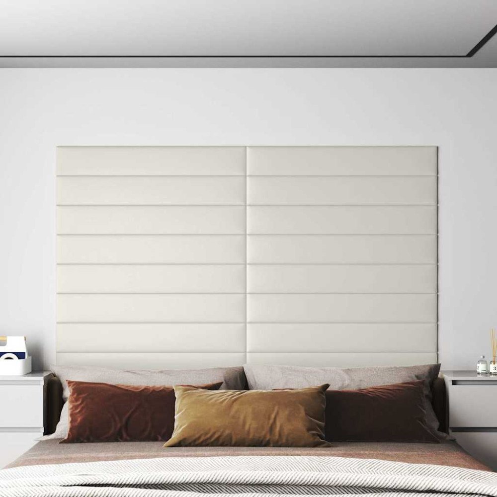 vidaXL Väggpaneler 12 st gräddvit 90x15 cm sammet 1,62 m²