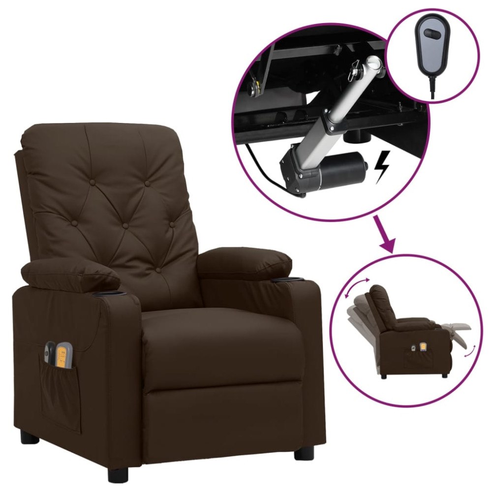 vidaXL Elektrisk massagefåtölj brun konstläder