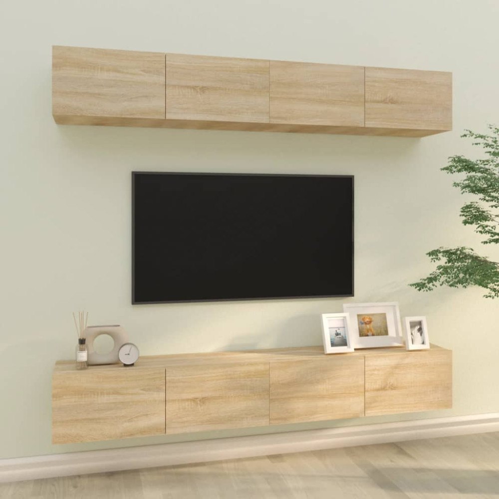 vidaXL Väggmonterade tv-bänkar 4 delar sonoma-ek 100x30x30 cm