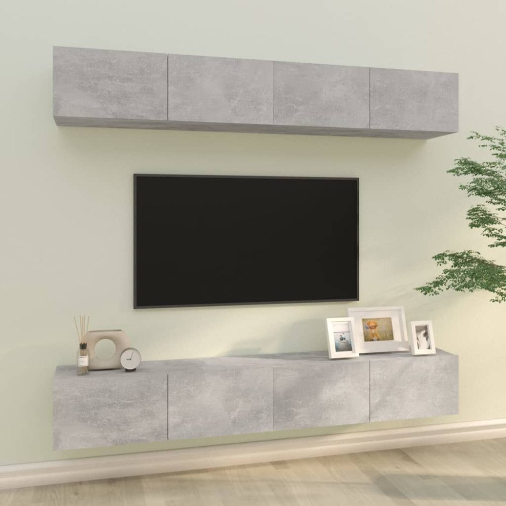 vidaXL Väggmonterade tv-bänkar 4 delar betonggrå 100x30x30 cm