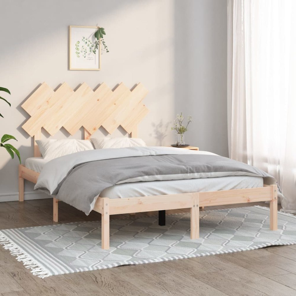 vidaXL Sängram massiv furu 135x190 cm