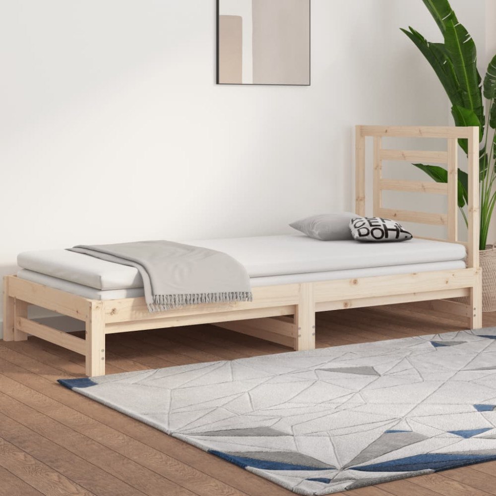vidaXL Utdragbar dagbädd 2x(90x200) cm massiv furu