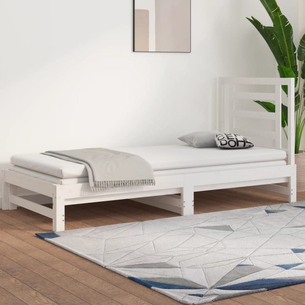 vidaXL Utdragbar dagbädd vit 2x(90x190) cm massiv furu
