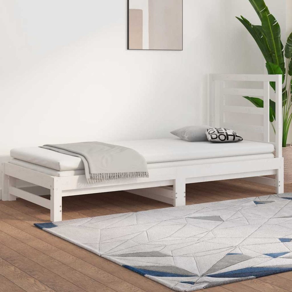 vidaXL Utdragbar dagbädd vit 2x(90x200) cm massiv furu