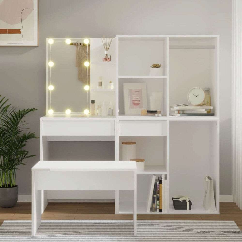 vidaXL Sminkbord LED vit konstruerat trä