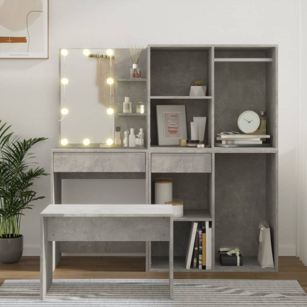 vidaXL Sminkbord LED betonggrå konstruerat trä