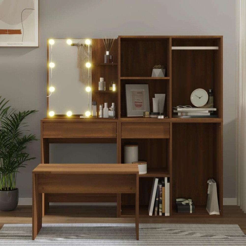 vidaXL Sminkbord LED brun ek konstruerat trä