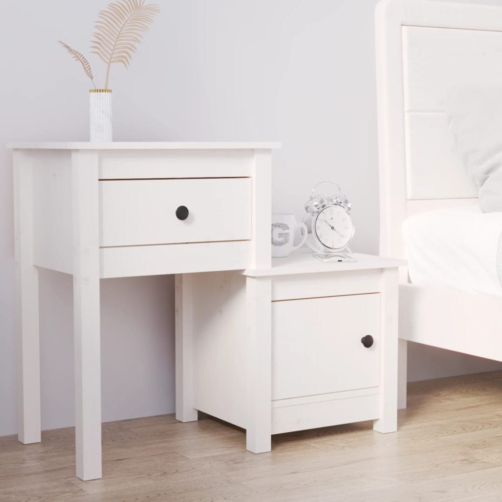 vidaXL Sängbord vit 79,5x38x65,5 cm massiv furu