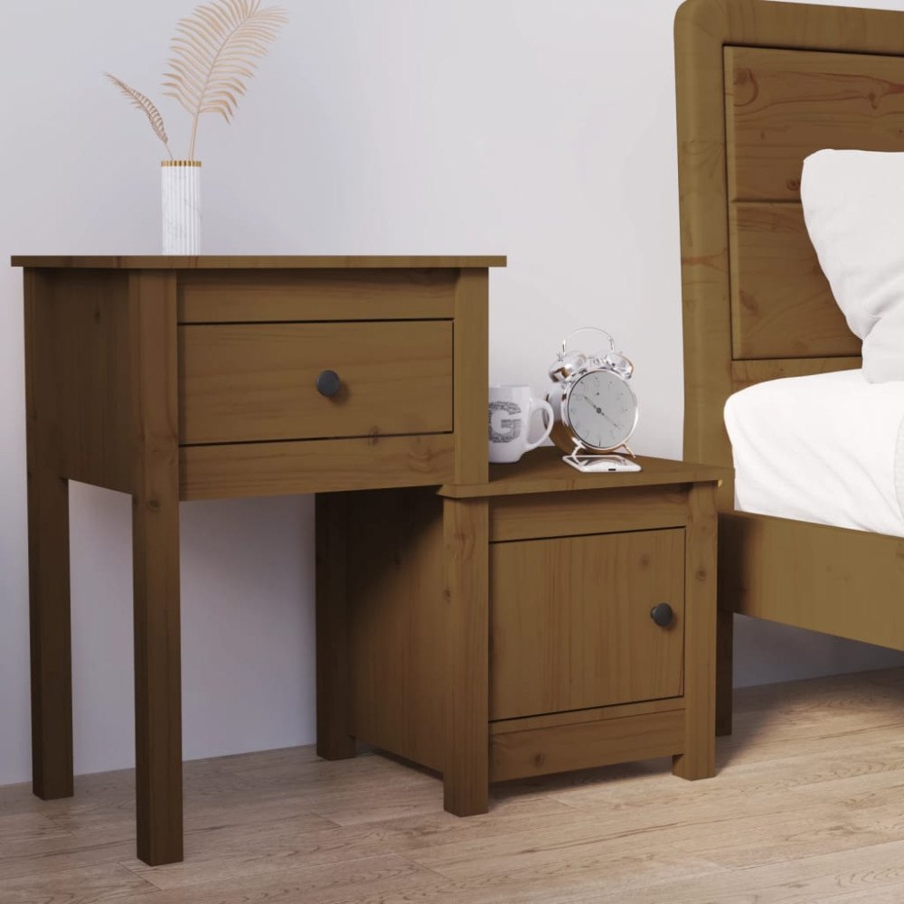 vidaXL Sängbord honungsbrun 79,5x38x65,5 cm massiv furu