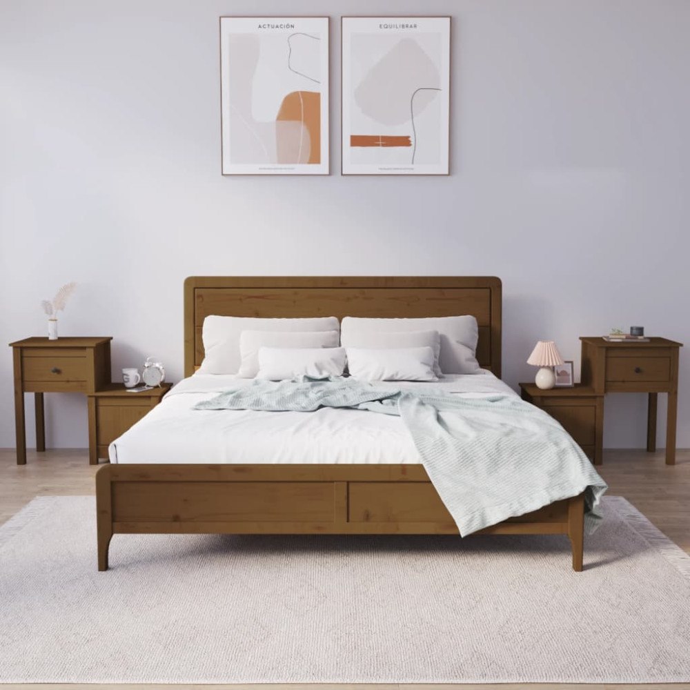 vidaXL Sängbord 2 st honungsbrun 79,5x38x65,5 cm massiv furu