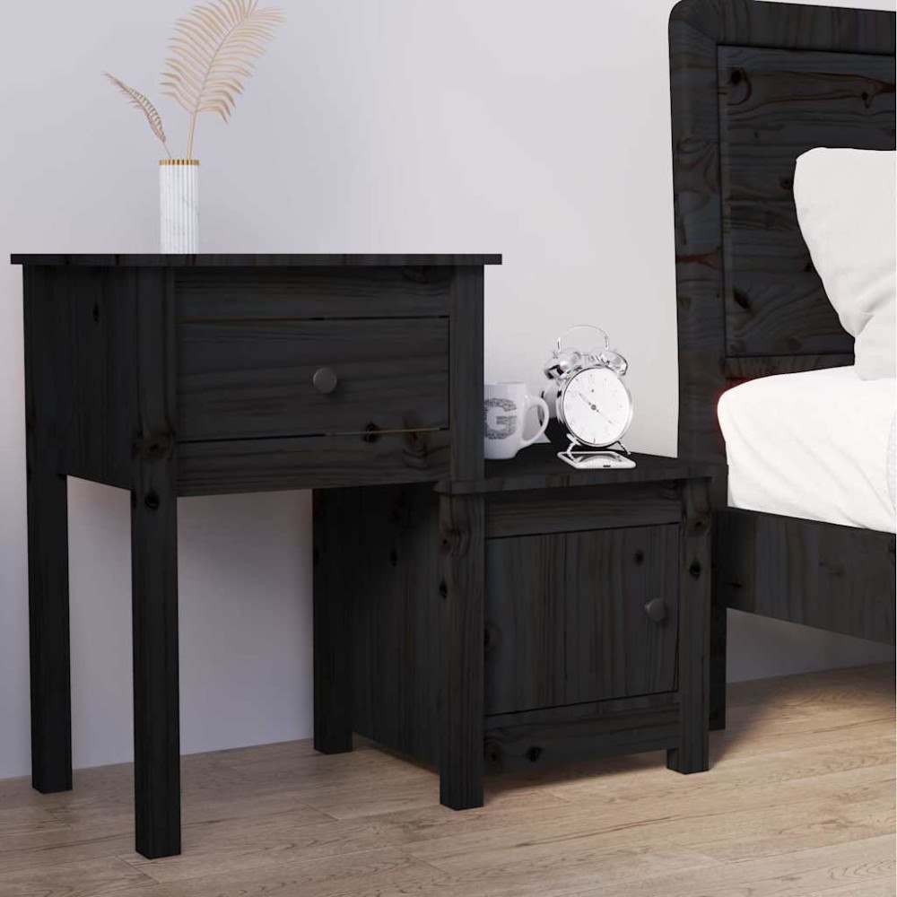 vidaXL Sängbord svart 79,5x38x65,5 cm massiv furu