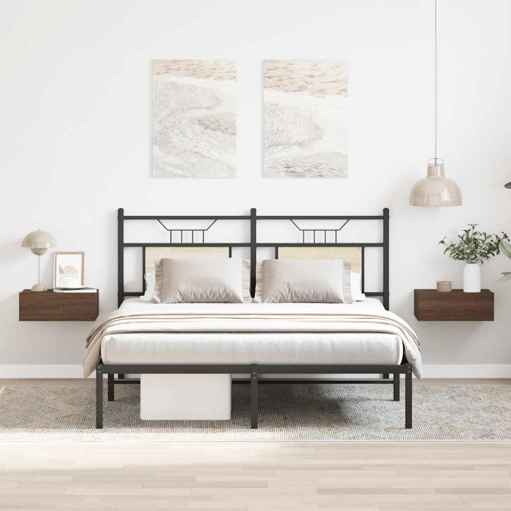 vidaXL Svävande sängbord 2 st brun ek 40x30x15cm konstruerat trä