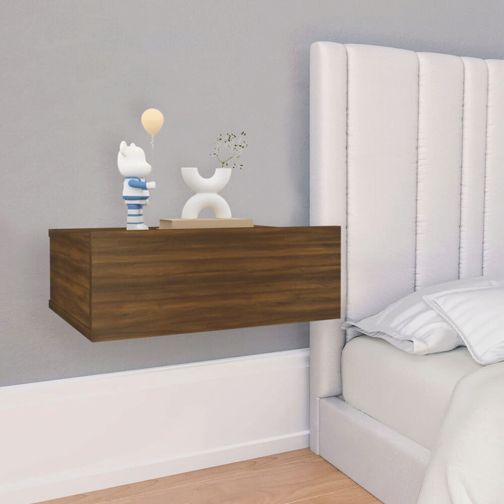 vidaXL Svävande sängbord 2 st brun ek 40x30x15cm konstruerat trä