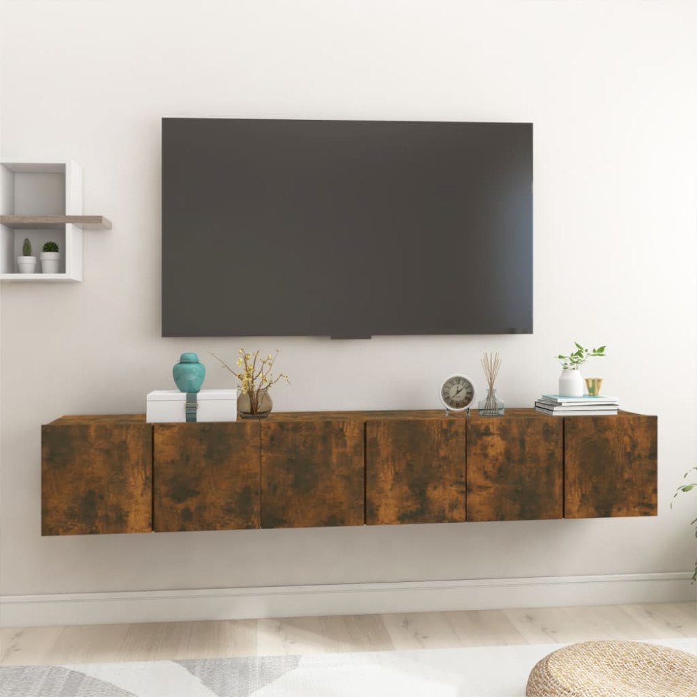 vidaXL Hängande TV-skåp 3 st rökfärgad ek 60x30x30 cm