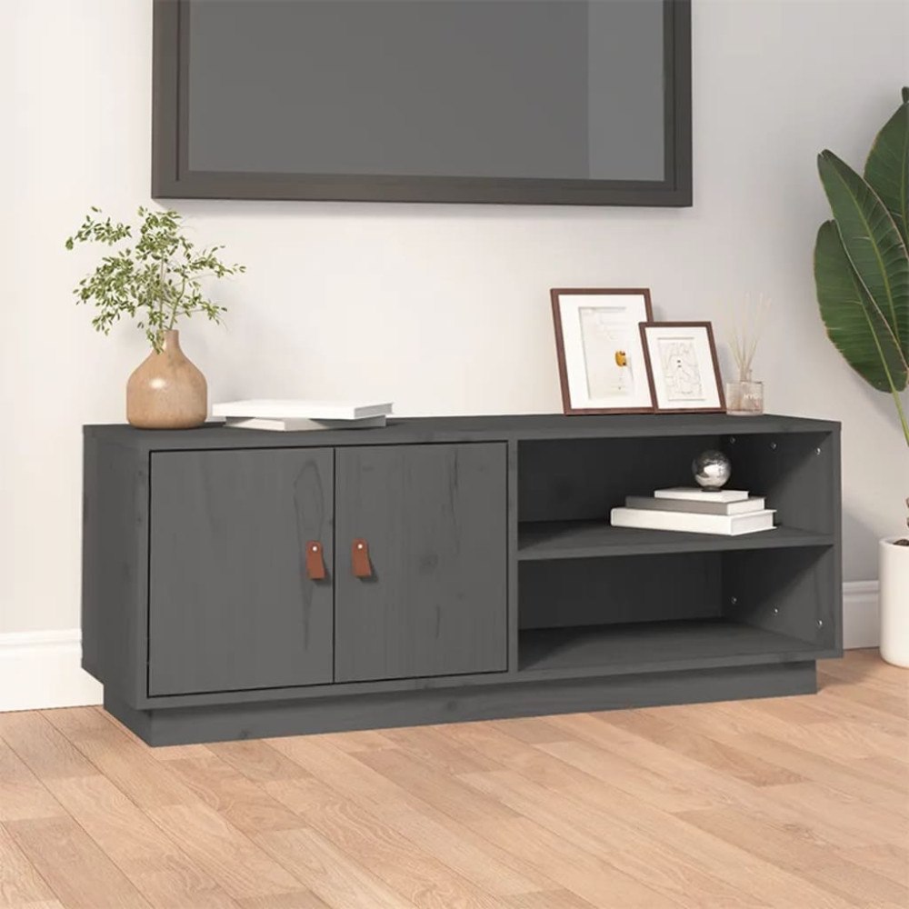 vidaXL Tv-bänk grå 105x34x40 cm massiv furu