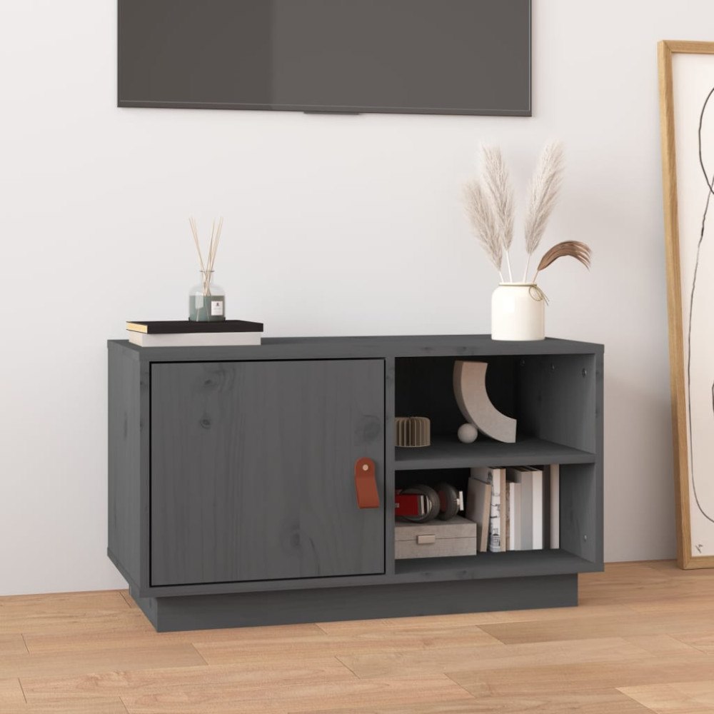 vidaXL Tv-bänk grå 70x34x40 cm massiv furu