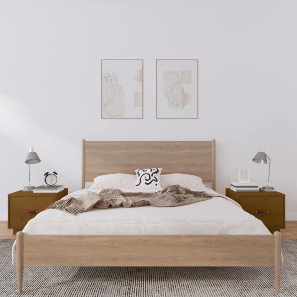 vidaXL Sängbord 2 st honungsbrun 40x34x35 cm massiv furu