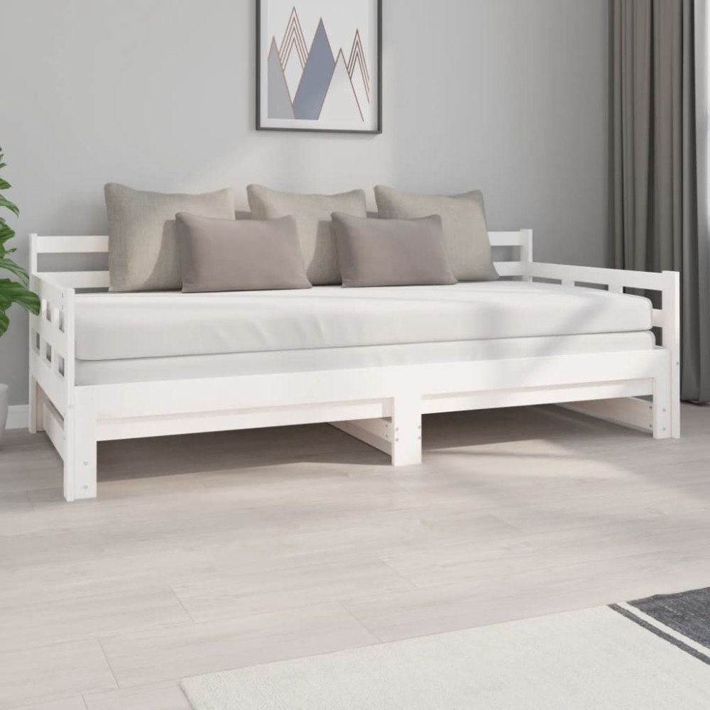 vidaXL Dagbädd utdragbar vit massiv furu 2x(90x200) cm