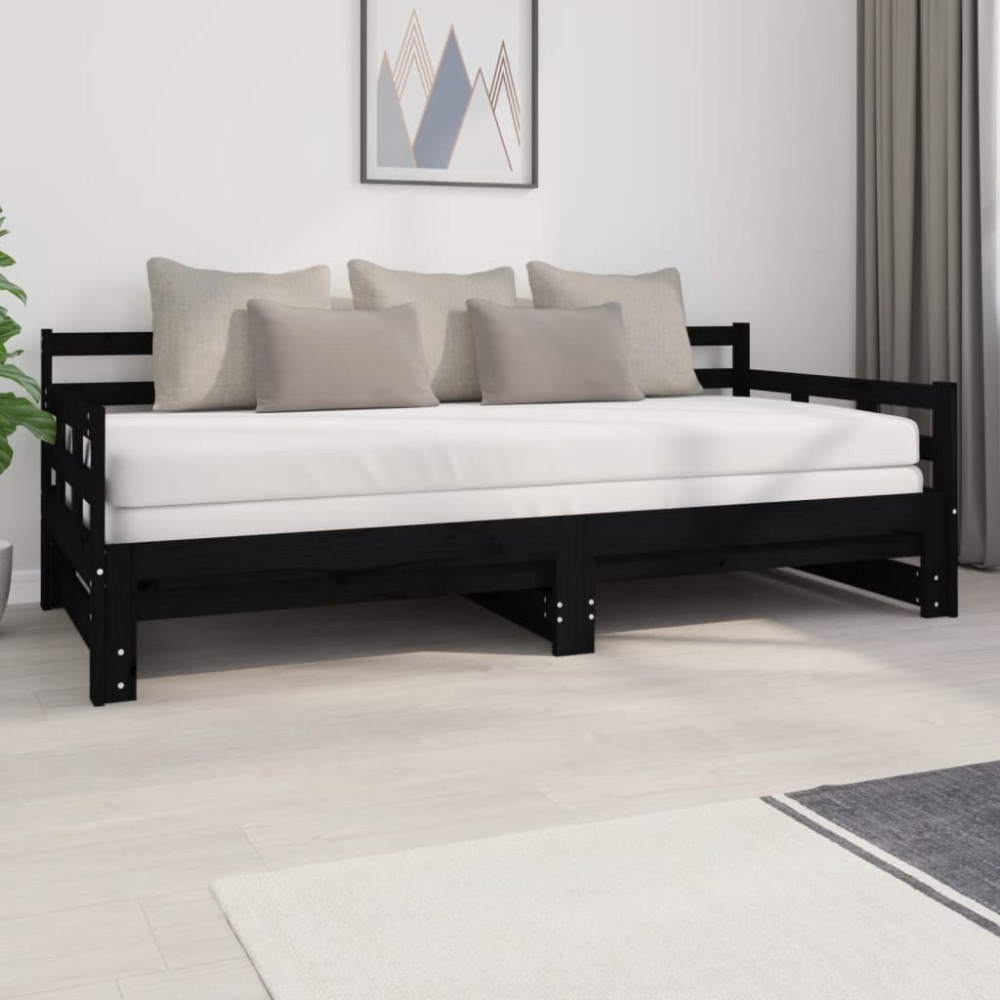 vidaXL Bäddsoffa svart massiv furu 2x(90x200) cm