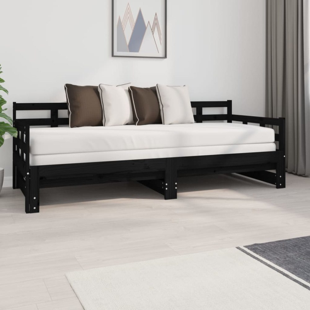 vidaXL Bäddsoffa svart massiv furu 2x(80x200) cm