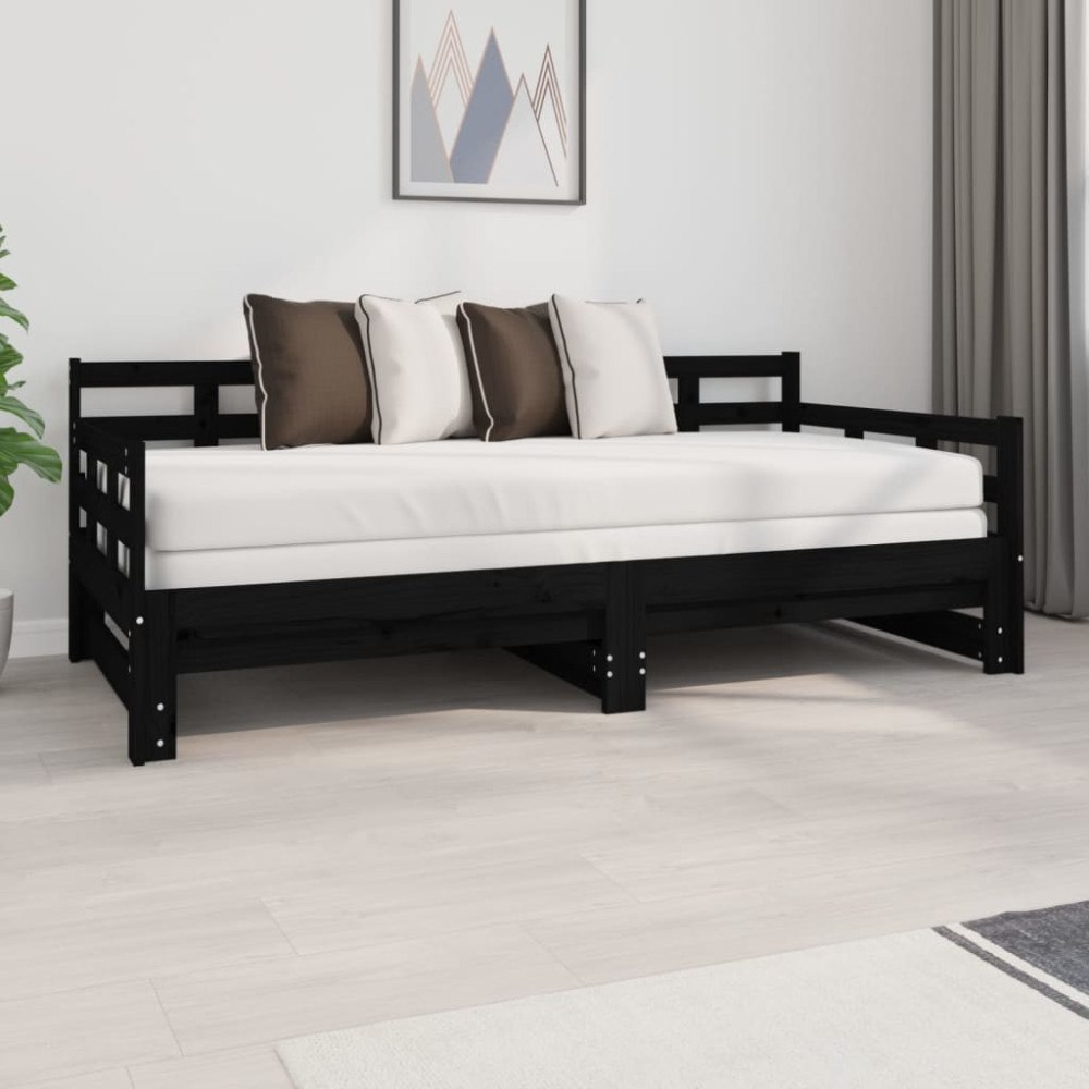 vidaXL Bäddsoffa svart massiv furu 2x(90x190) cm