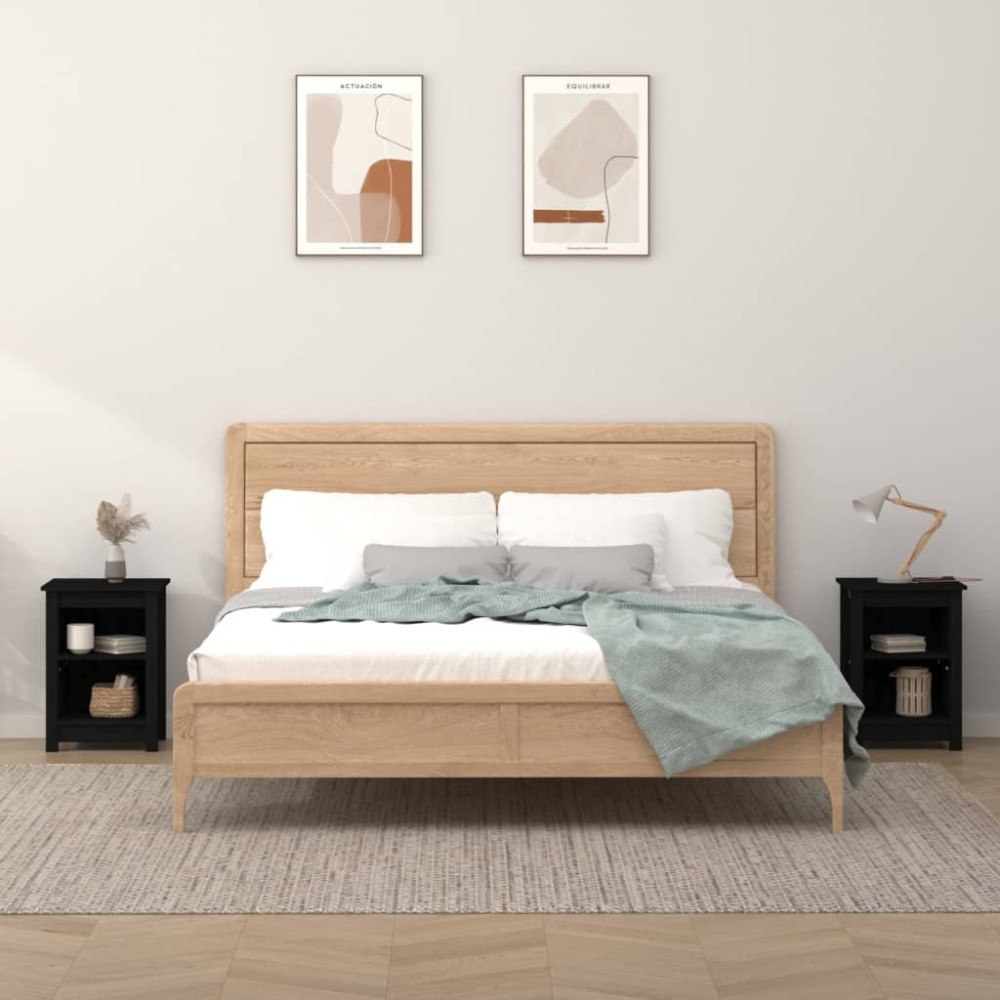 vidaXL Sängbord 2 st svart 40x35x55 cm massiv furu