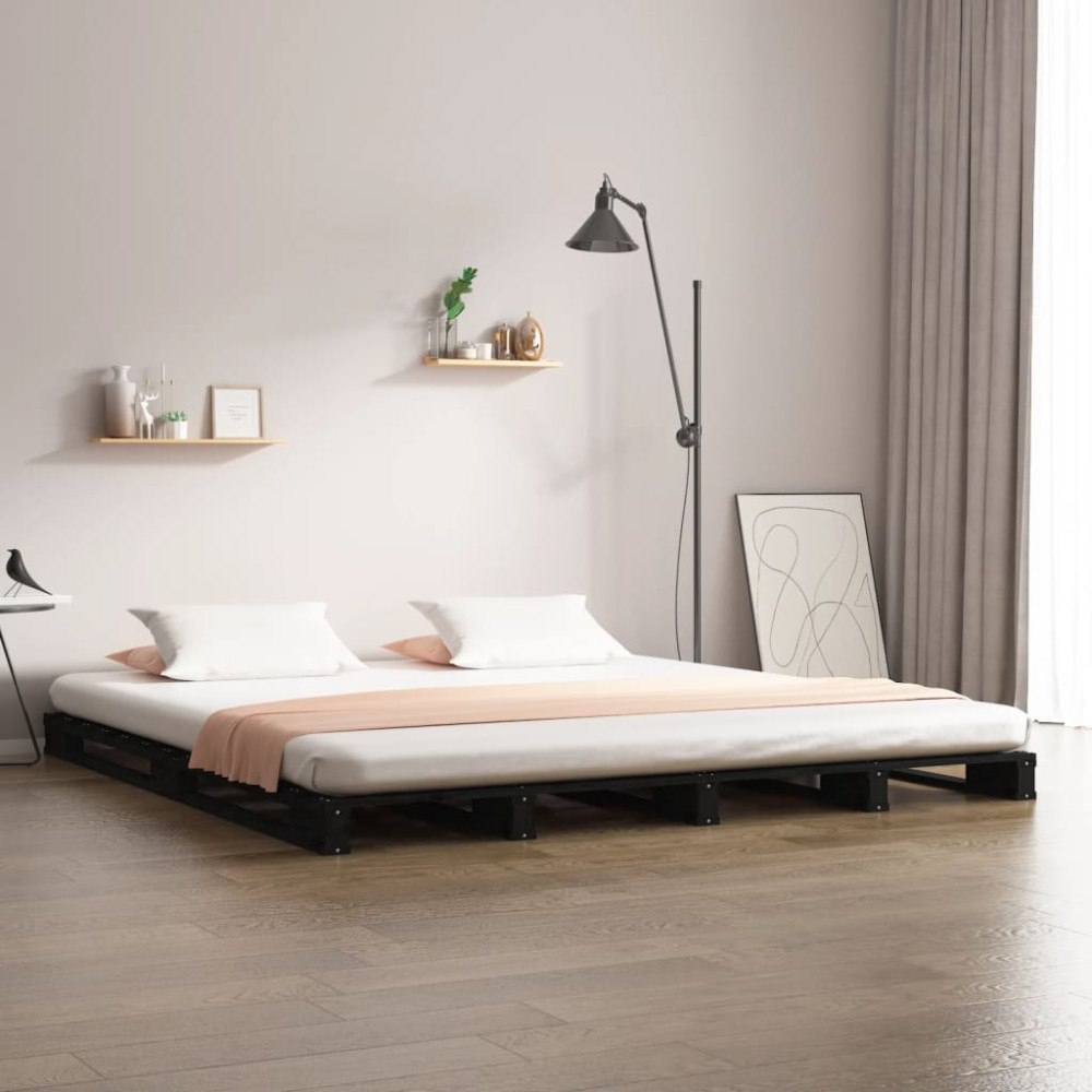 vidaXL Pallsäng 135x190 cm massiv furu svart