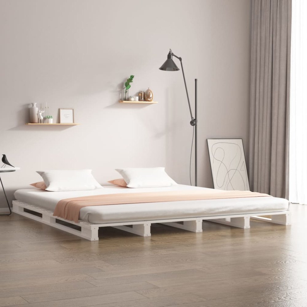 vidaXL Pallsäng vit 140x190 cm massiv furu