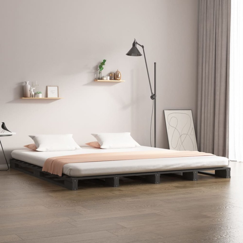 vidaXL Pallsäng grå 140x190 cm massiv furu
