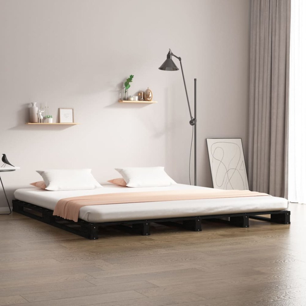 vidaXL Pallsäng svart 140x190 cm massiv furu
