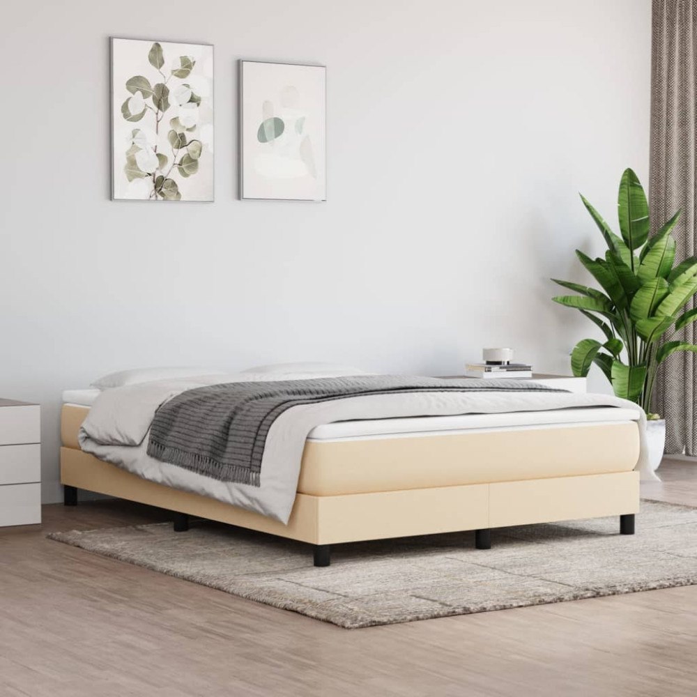 vidaXL Boxspring-sängram gräddvit 140x190 cm tyg