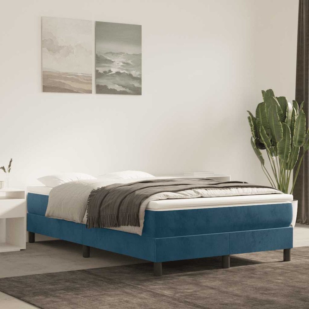 vidaXL Boxspring-sängram mörkblå 120x200 cm sammet