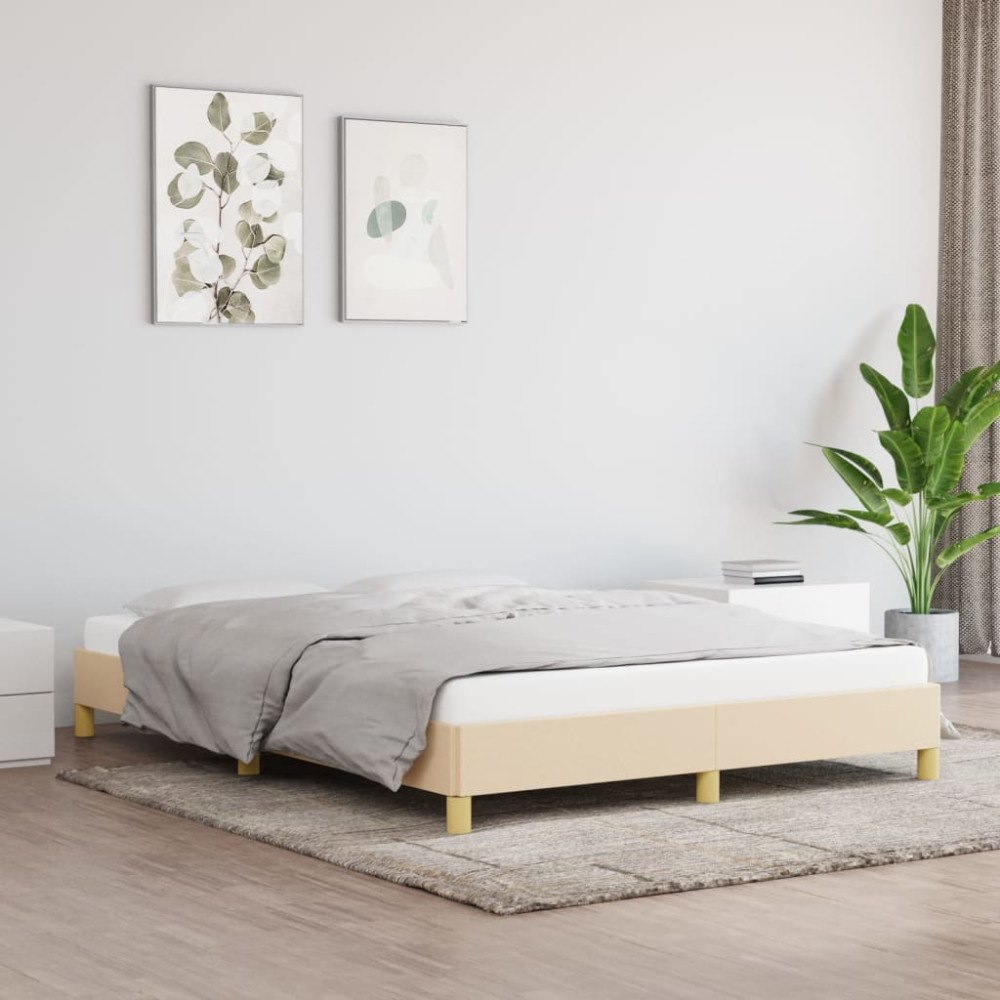 vidaXL Sängram utan madrass gräddvit 160x200 cm tyg