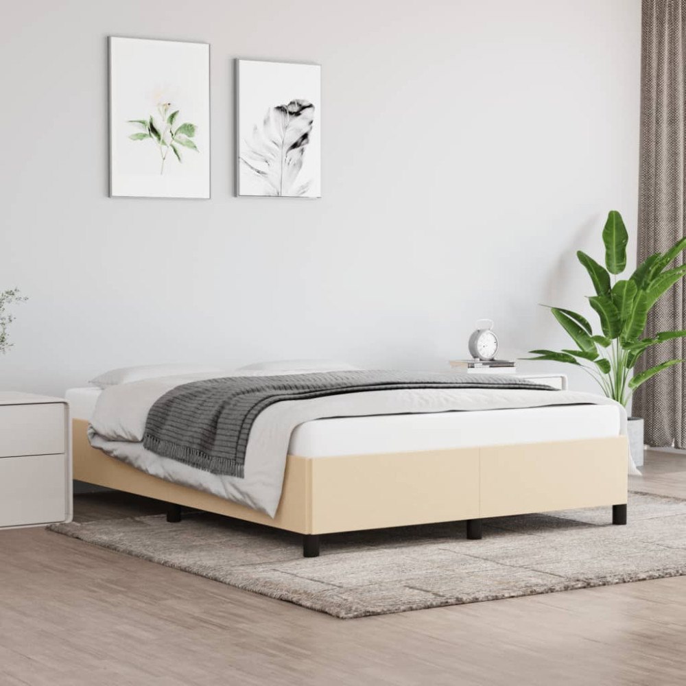 vidaXL Sängram utan madrass gräddvit 140x190 cm tyg