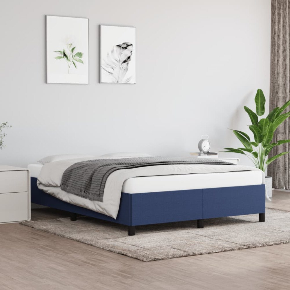 vidaXL Sängram utan madrass blå 140x190 cm tyg