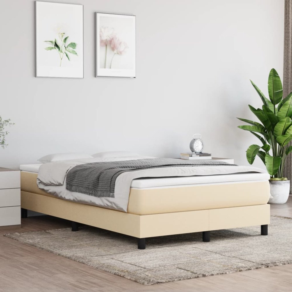 vidaXL Boxspring-sängram gräddvit 120x200 cm tyg