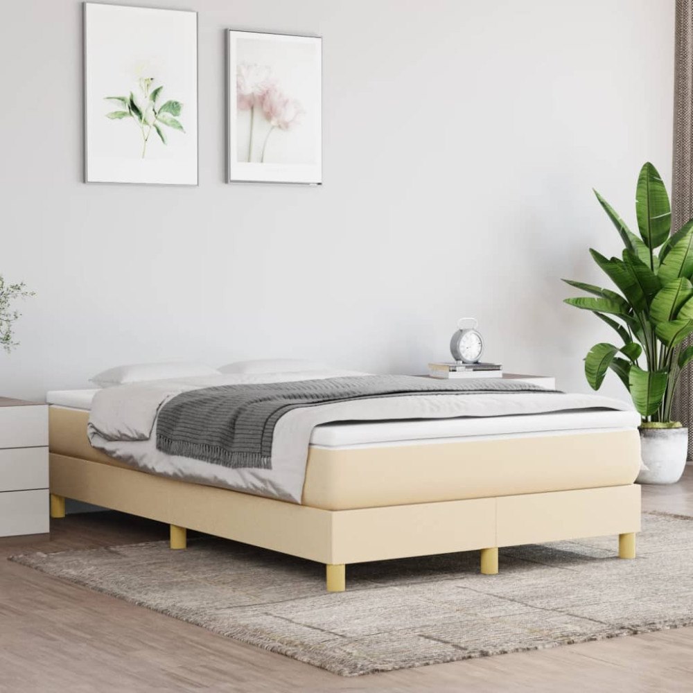 vidaXL Boxspring-sängram gräddvit 120x200 cm tyg