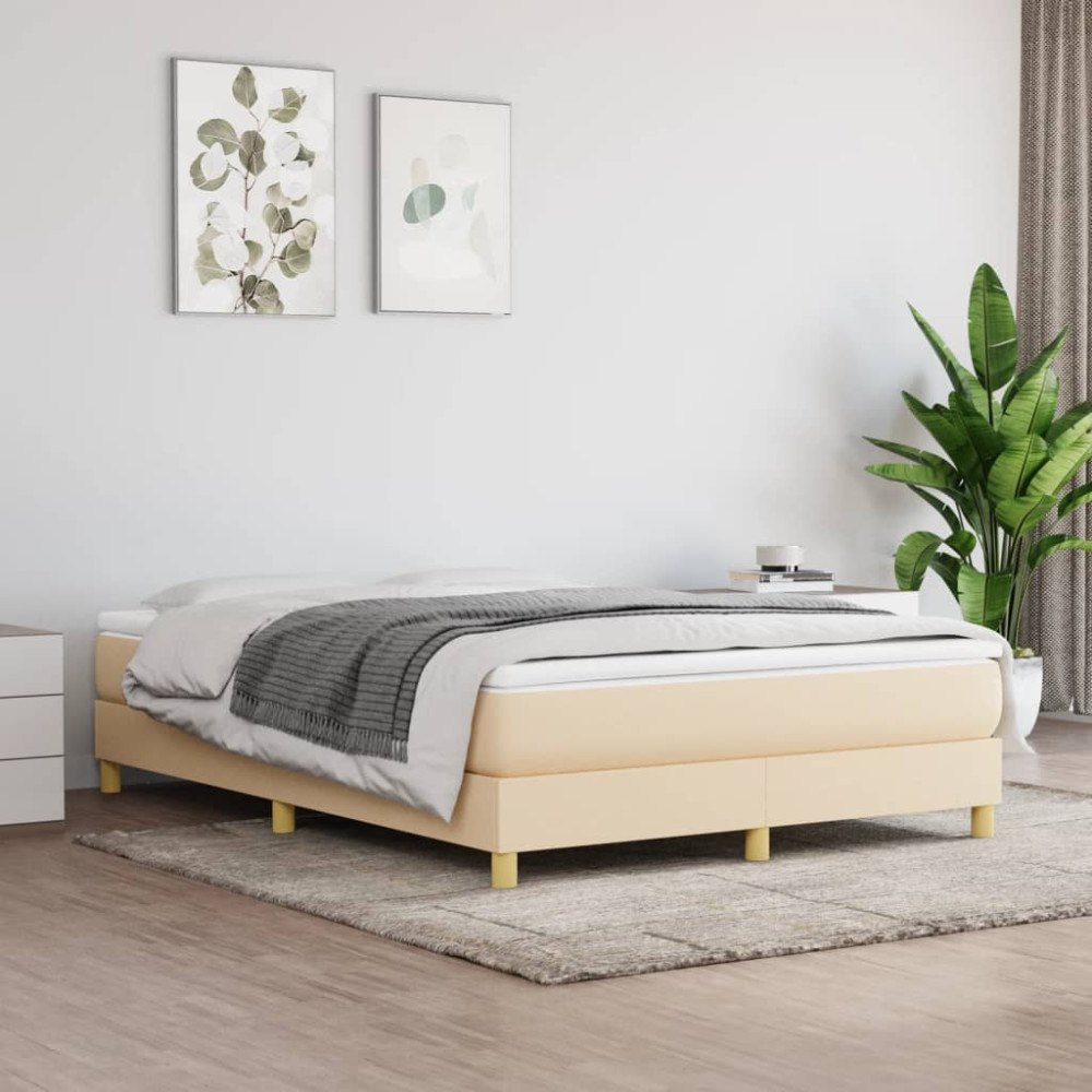 vidaXL Boxspring-sängram gräddvit 140x200 cm tyg