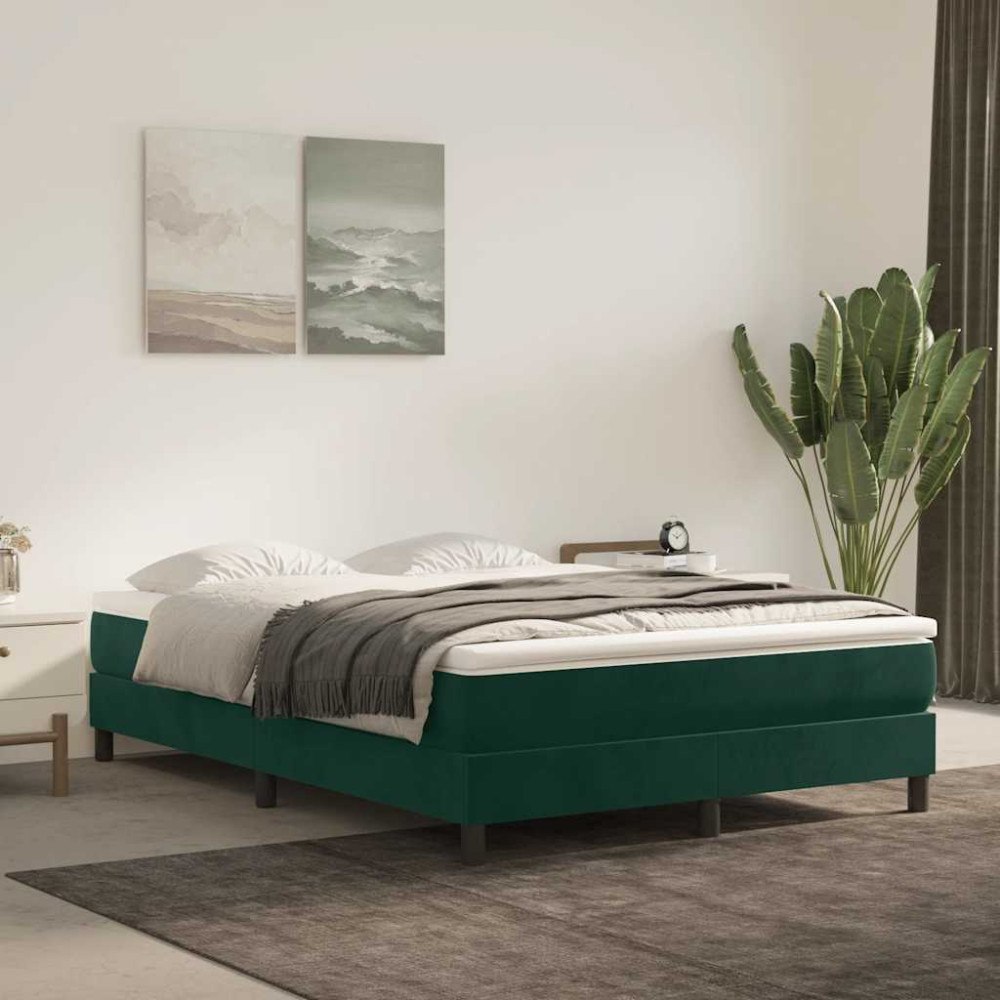 vidaXL Boxspring-sängram mörkgrön 140x190 cm sammet