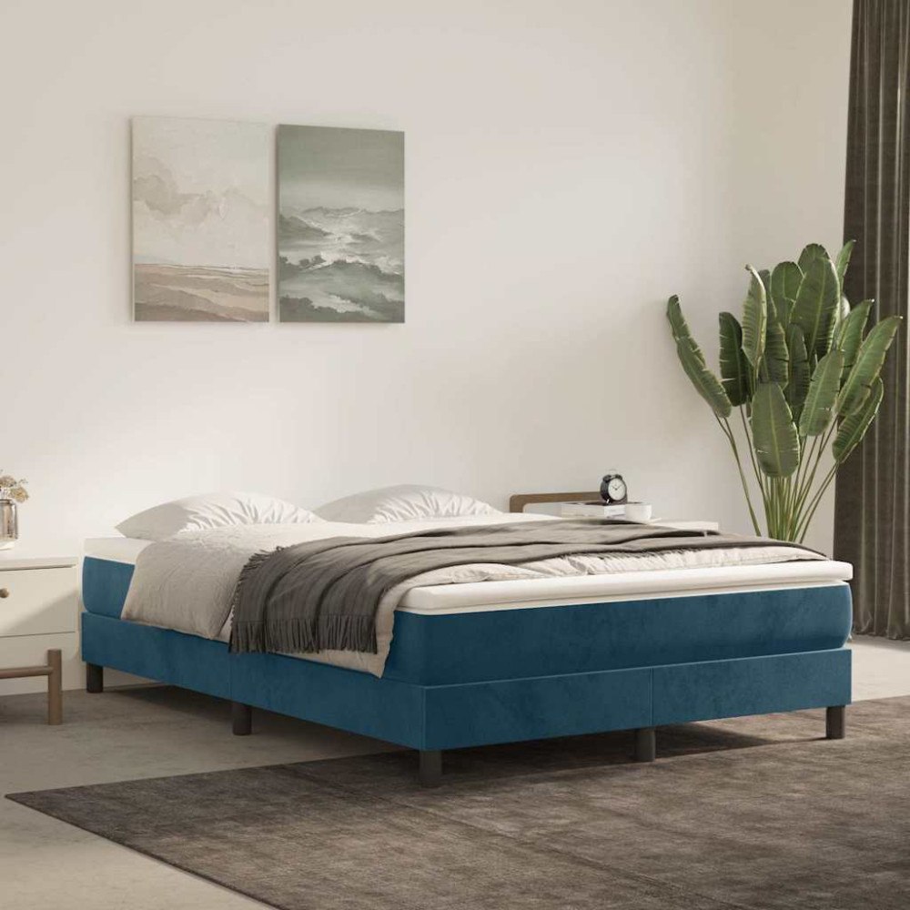 vidaXL Boxspring-sängram mörkblå 140x190 cm sammet